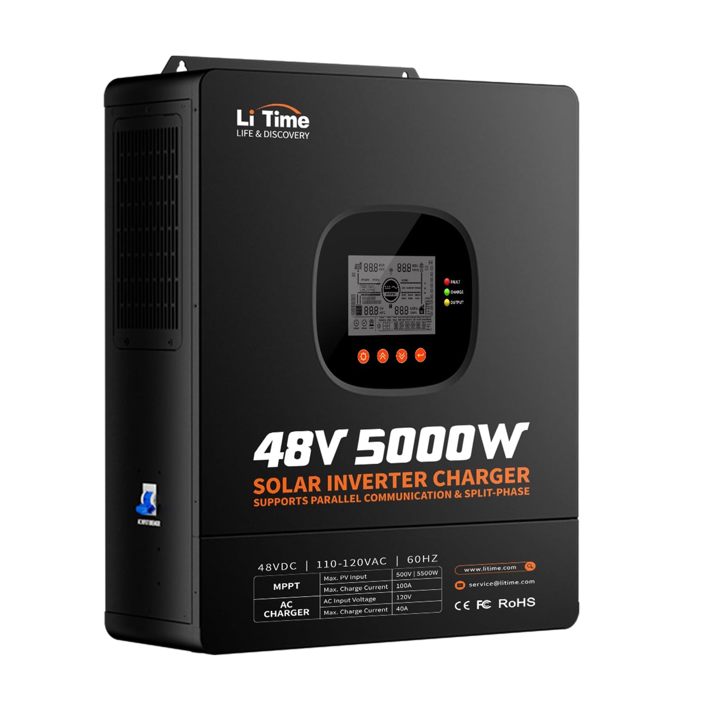 LiTime 5000W Pure Sine Wave Inverter, 48V DC to 120V AC Solar Hybrid Inverter Charger, Parallel Split-Phase for 240V, Built in 100A MPPT Solar Charger Controller for Home Backup, Off-Grid, Farm