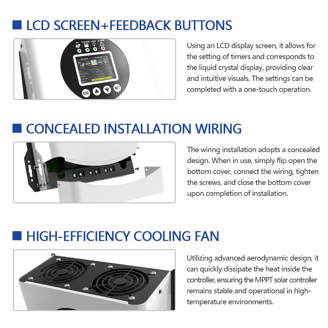 SOGTICPS 120A MPPT Solar Charge Controller 12V 24V 36V 48V 60V 72V 84V 96V Battery System Auto,Max Input 230V PV Solar Panel Regulator,fit for Gel Flooded and Lithium Battery User