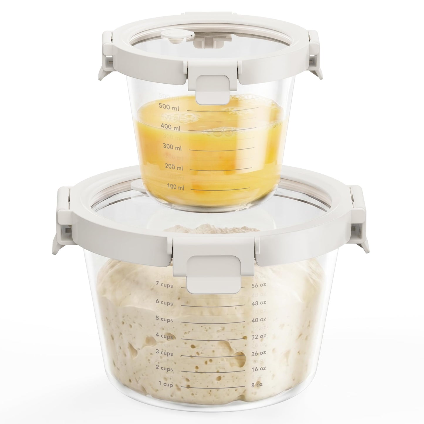 Genicook Glass Measuring Cup with Lid, 2 Pack (24 & 71 oz), BPA Free Borosilicate, Airtight Leakproof, Ideal for Sourdough Starter, Fermentation & Baking, Microwave & Oven Safe