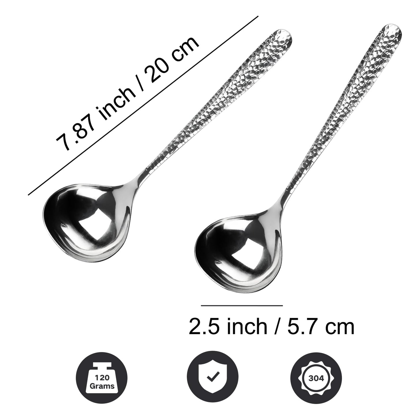 LANGMINGDE 2 PCS Deep Round Soup Spoons 7.87", 304 Stainless Steel Large Soup Spoons Dishwasher safe, Perfect for Cereal, Bouillon, Milk Soup & Dinner Guests
