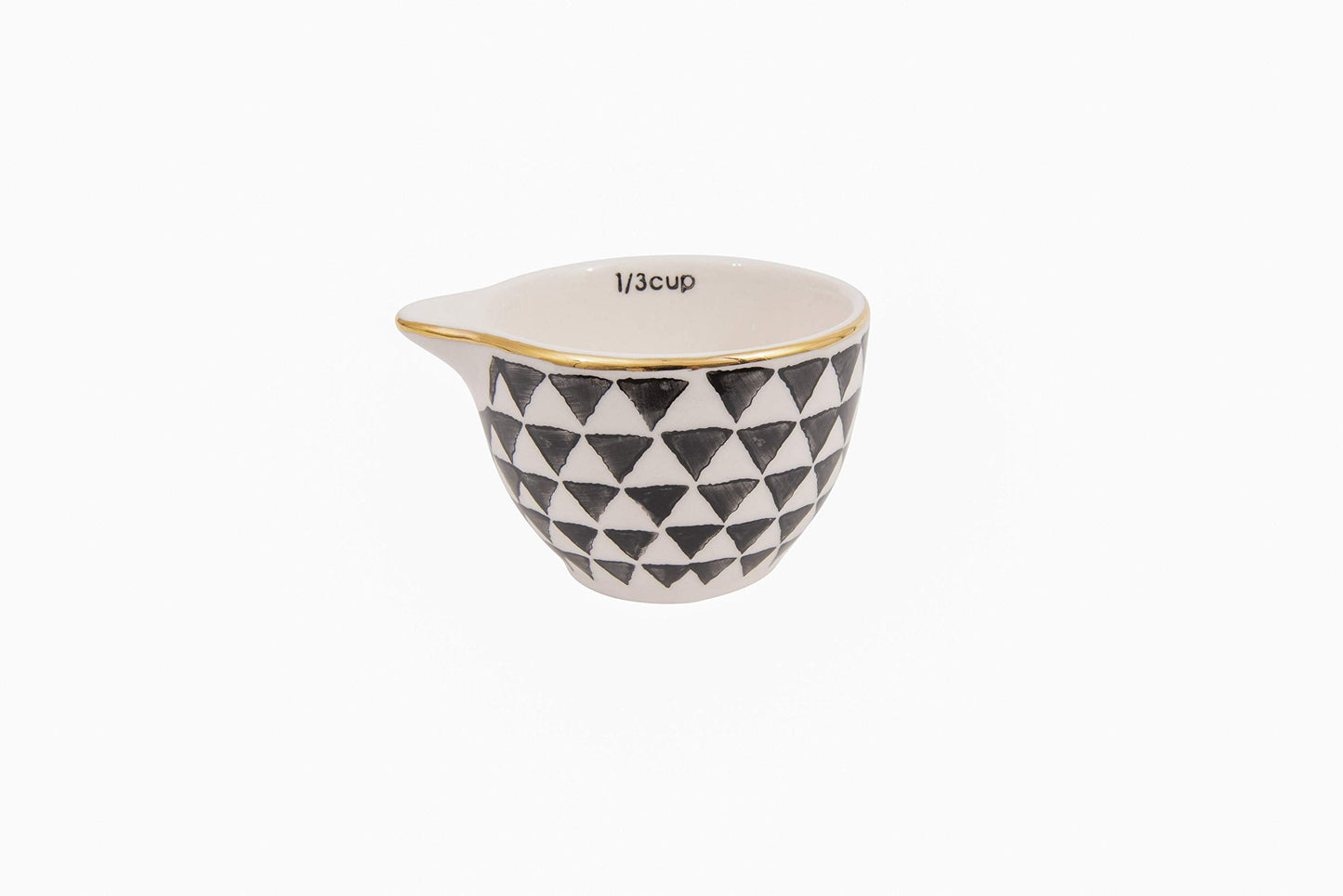 Creative Co-Op Black & White Stoneware Measuring Cups with Gold Electroplating (Set of 4 Sizes)