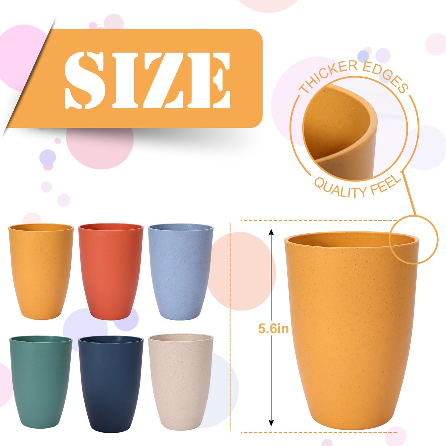 Dyrfolm 6 PCS Wheat Straw Cups,20 OZ Unbreakable Drinking Cup,Plastic Reusable Cups,Dishwasher Safe Water Cup Set for Home Kitchen Camping Party,Dinner,Lightweight & Stackable,Multicolor