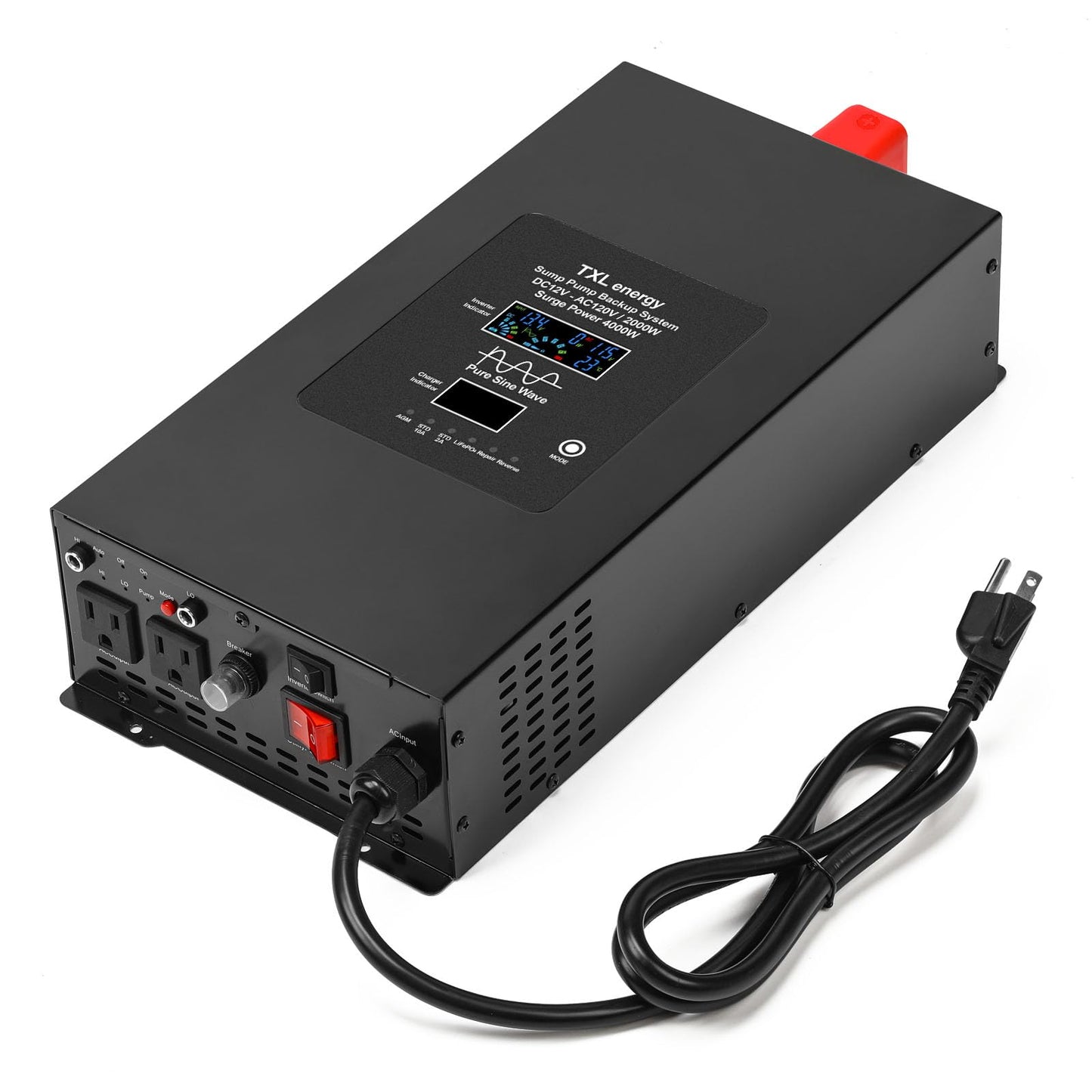 TXL 2000W Sump Pump Backup System with Sump Pump Control, 36A Surge Support, Pure Sine Wave Inverter, Ensures Reliable Pump Operation During Power Outages, Battery Not Included