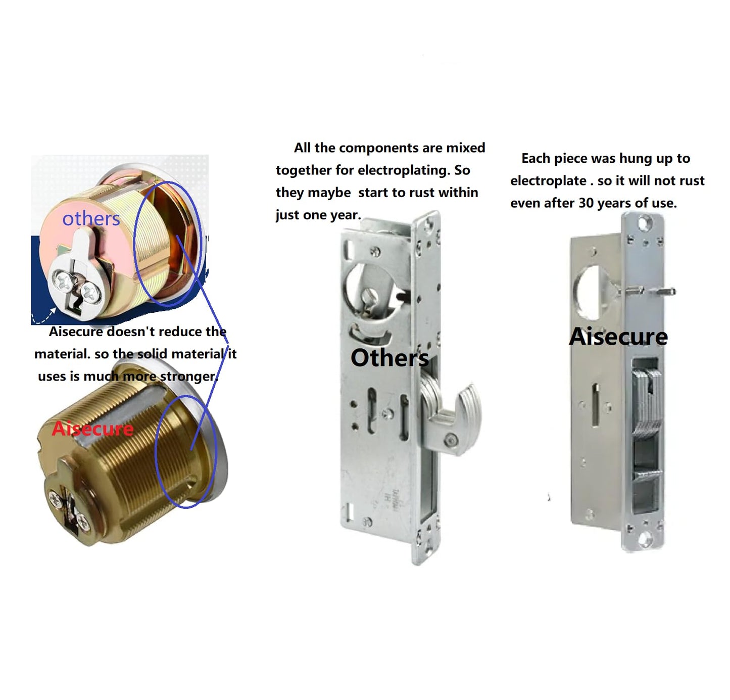 Storefront Door Mortise Lock Set, Commercial Aluminum Mortise Lock with Hook Deadbolt & Solid Brass Cylinder, Keyed, 1-1/8" Backset,Silver