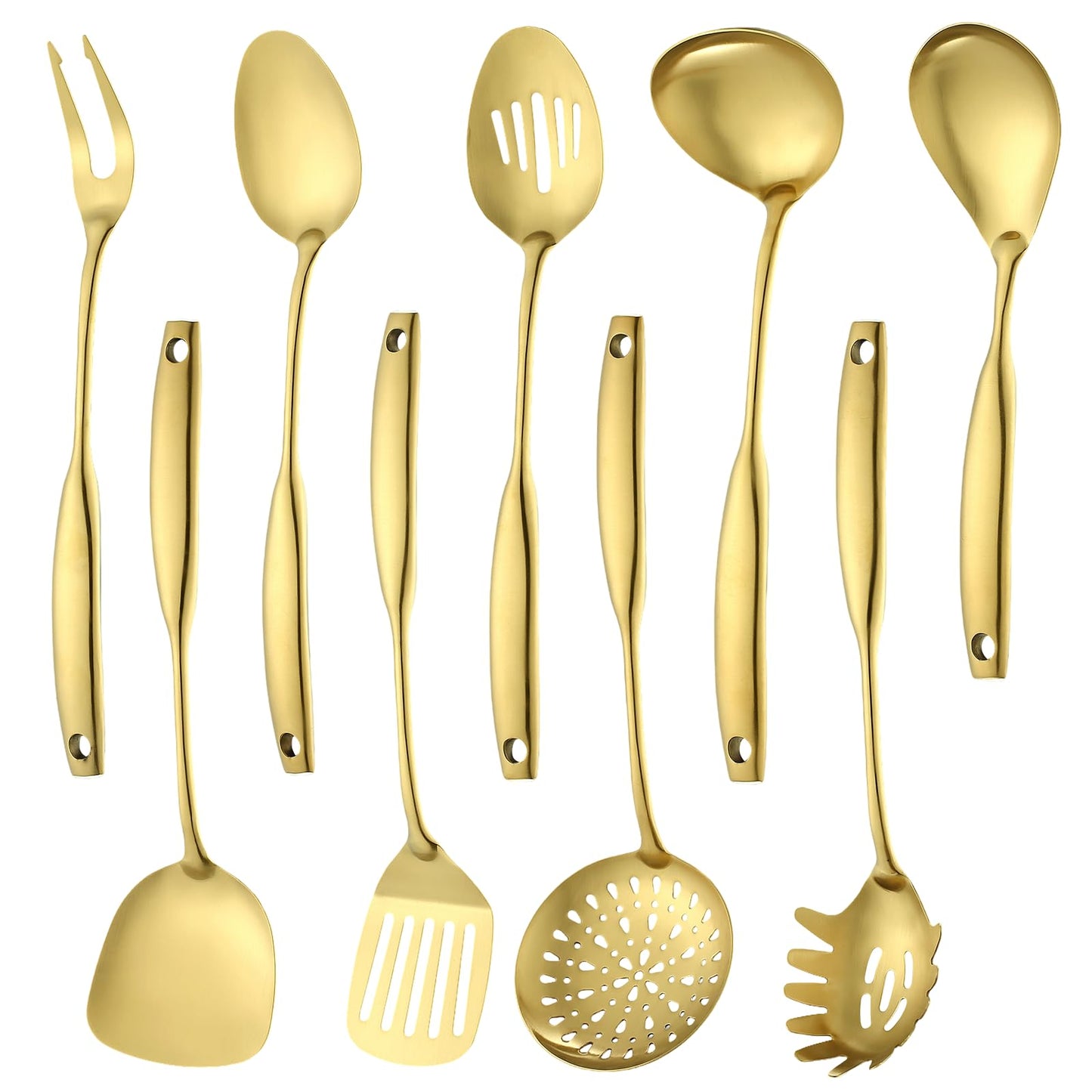 Lazycorner Kitchen Utensil Set 9-Piece Stainless Steel 304 Polished Mirror Finish Cooking Spoons, Slotted Spoon, Turner, Spatula, Pasta Spoon– Dishwasher Safe, Rust-Resistant