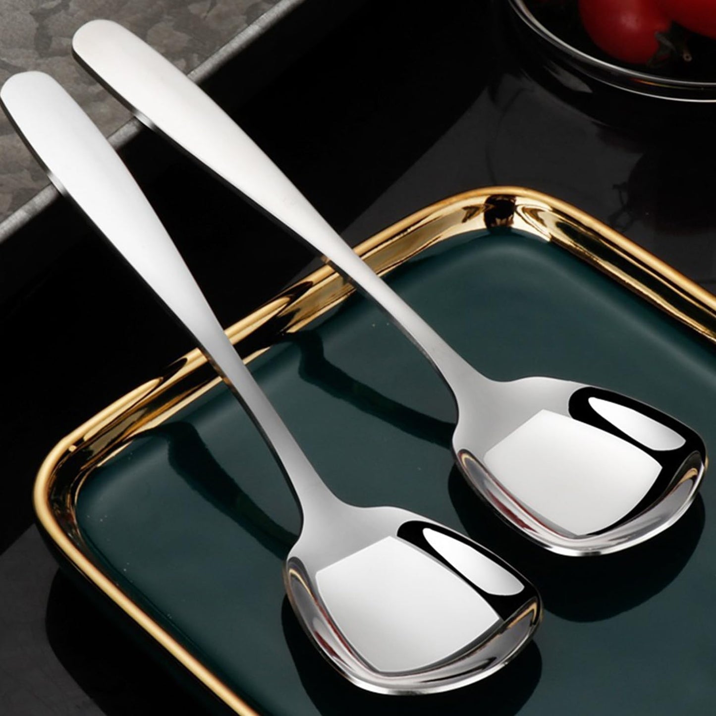 Ouliget Square Head Spoons, Korean style Square Sugar Spoon,Thick Heavy Stainless Steel Soup Spoons Table Spoons Flat Square Spoon,7 Inch,Set of 4.