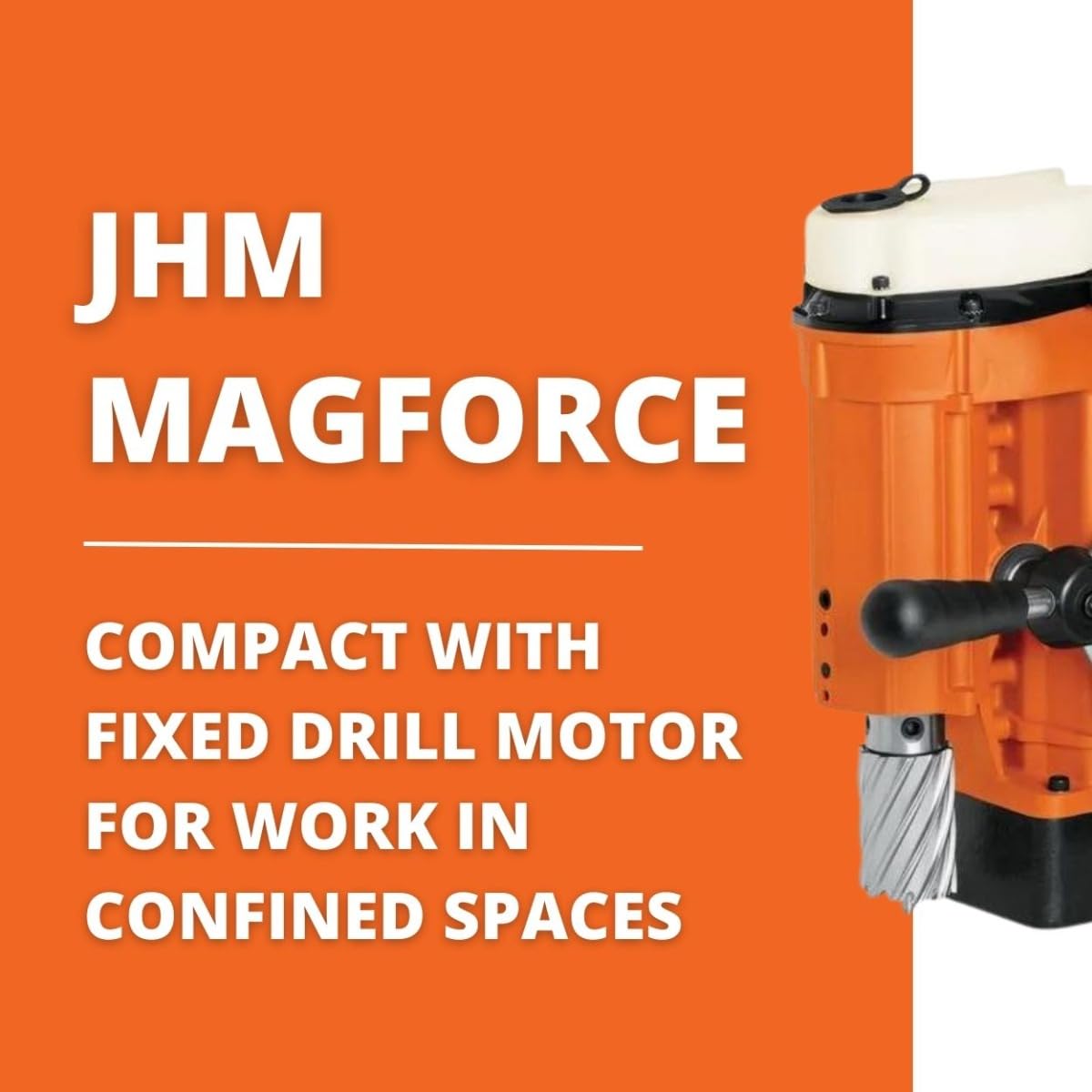 Fein JHM Magforce Mag Drill with Fixed Drill Motor for Work in Confined Spaces - 1,100W, 1-5/8" HSS Cutter Max. Diameter, 2" Cutter Drilling Depth - 72725361127