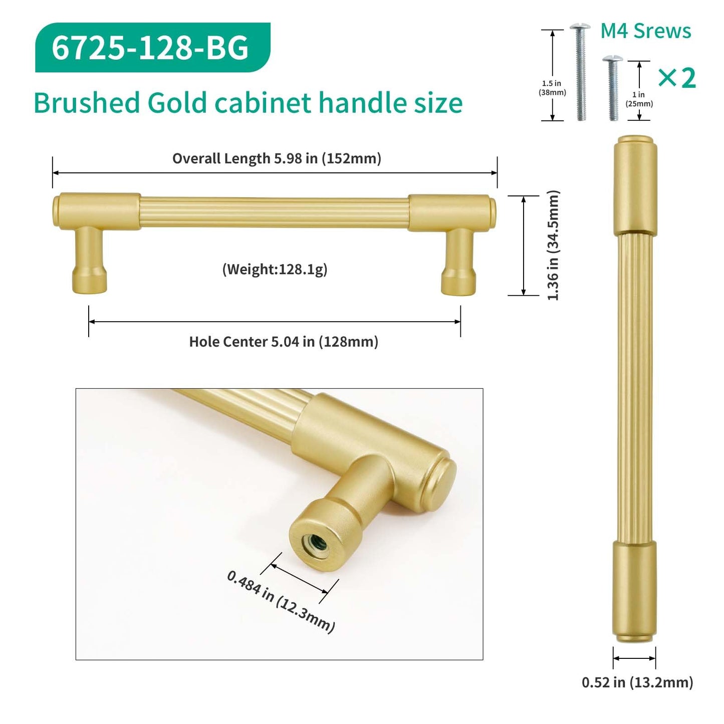 FABERHOM 5 in (128 mm) Brushed Gold Cabinet Pulls, 10 Pack, Zinc Alloy Kitchen Cabinet Handles for Kitchen Cabinets, Drawers and Dressers