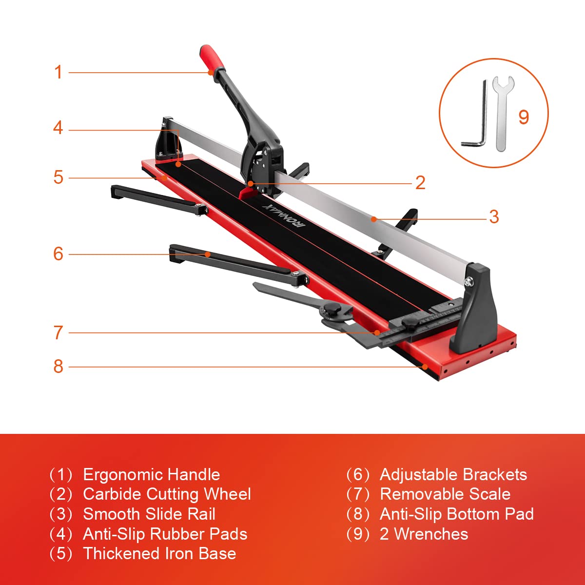 ERGOMASTER Manual Tile Cutter 48 Inch with Ergonomic Handle & Tungsten Carbide Cutting Wheels, Porcelain Ceramic Floor Tile Cutter with Anti-Skid Feet and Removable Scale （48 Inches）