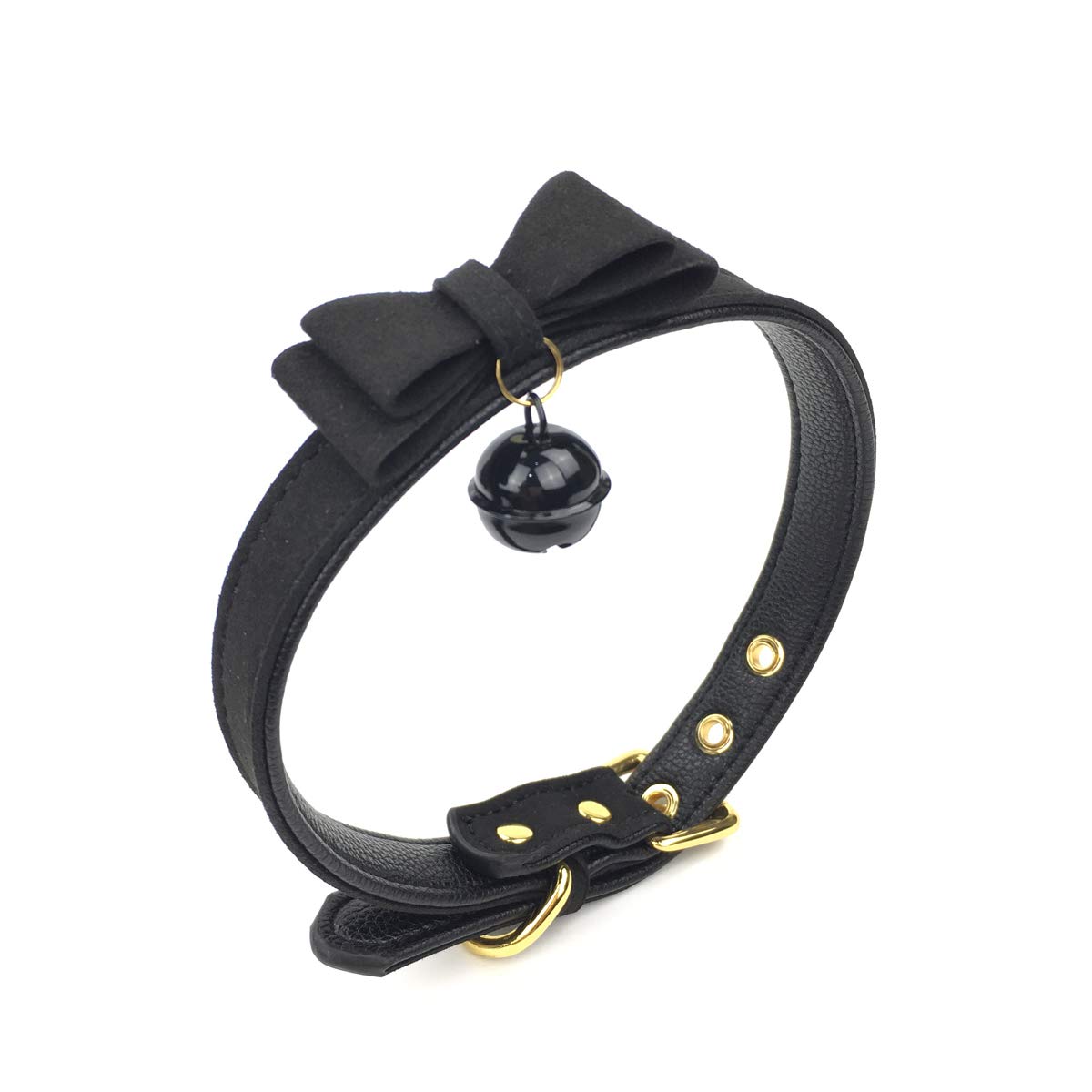 Succuba Black Bell Bow Choker Necklace Lolita Bow Collar Cat Kitty Velvet Necklace Choker for Women and Men (B)