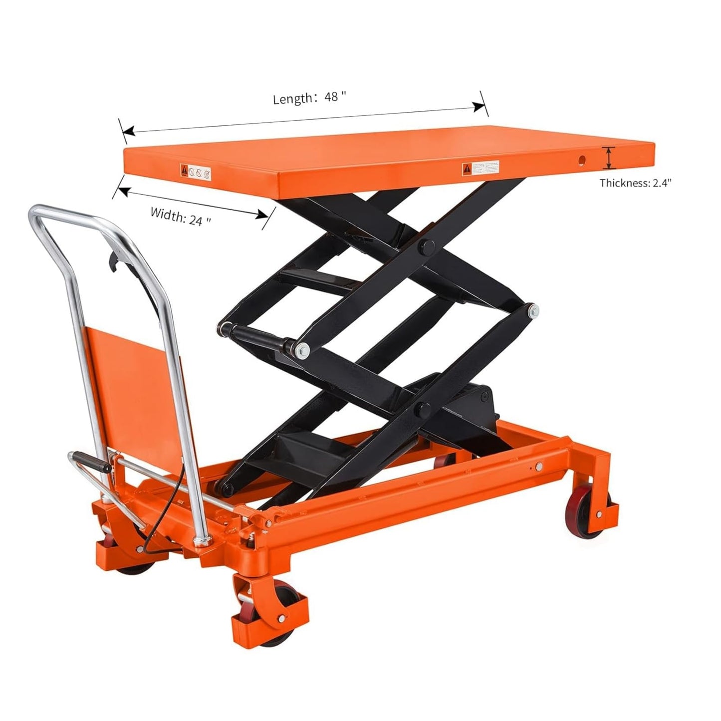 Tory Carrier Double Scissor Lift Cart 1760 Lb. Capacity, Hydraulic Lift Table Cart 59" Lifting Height, Manual Scissor Lift Table 4 Wheels, Foot Pump, Elevating Cart for Material Handling