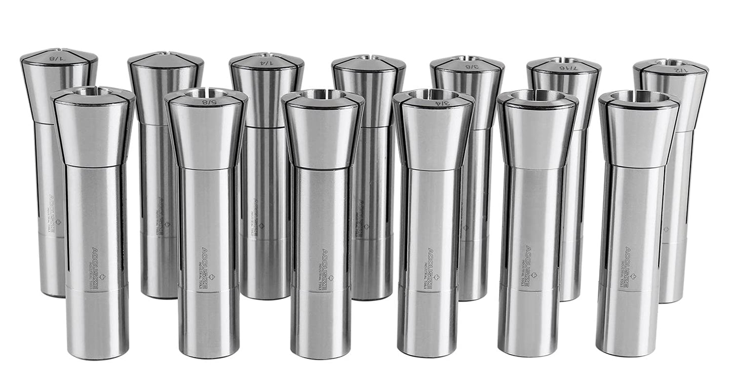 Accusize Industrial Tools 13 Pcs, 1/8-7/8'' by 16ths Precision Grade R8 Collets Hardened and Ground, 0200-0829