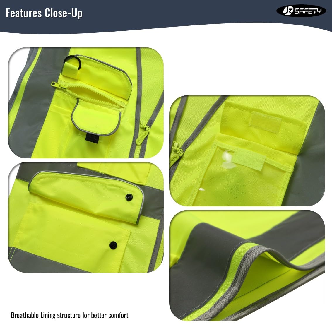 JKSafety 20 Pack 9 Pockets Class 2 High Visibility Zipper Front Safety Vest With Reflective Strips,Meets ANSI/ISEA Standard (X-Large, 156-Yellow)