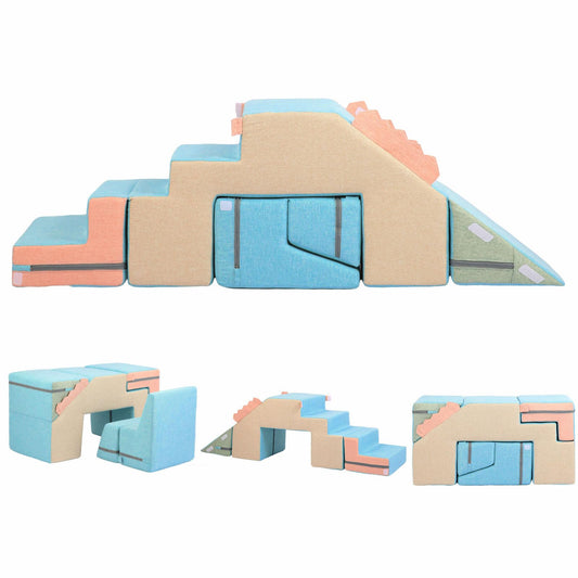 Asweets 4 in 1 Foam Climbing Blocks for Toddlers, Indoor Soft Climb and Crawl Play Climbing Toys for Creativity & Imagination, (Linen-Blue-Pink)