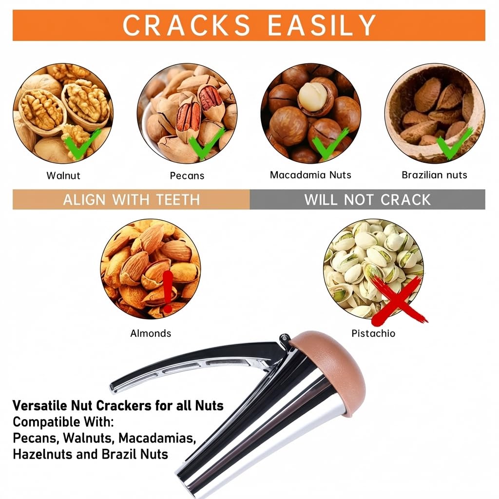 Affdeup Nutcracker: Effortlessly Cracks Large to Medium Nuts, Heavy Duty Nut Cracker tool with Splash-Proof Brown Lid, Long Ergonomic Leverage & Spring Return walnut pecan cracker