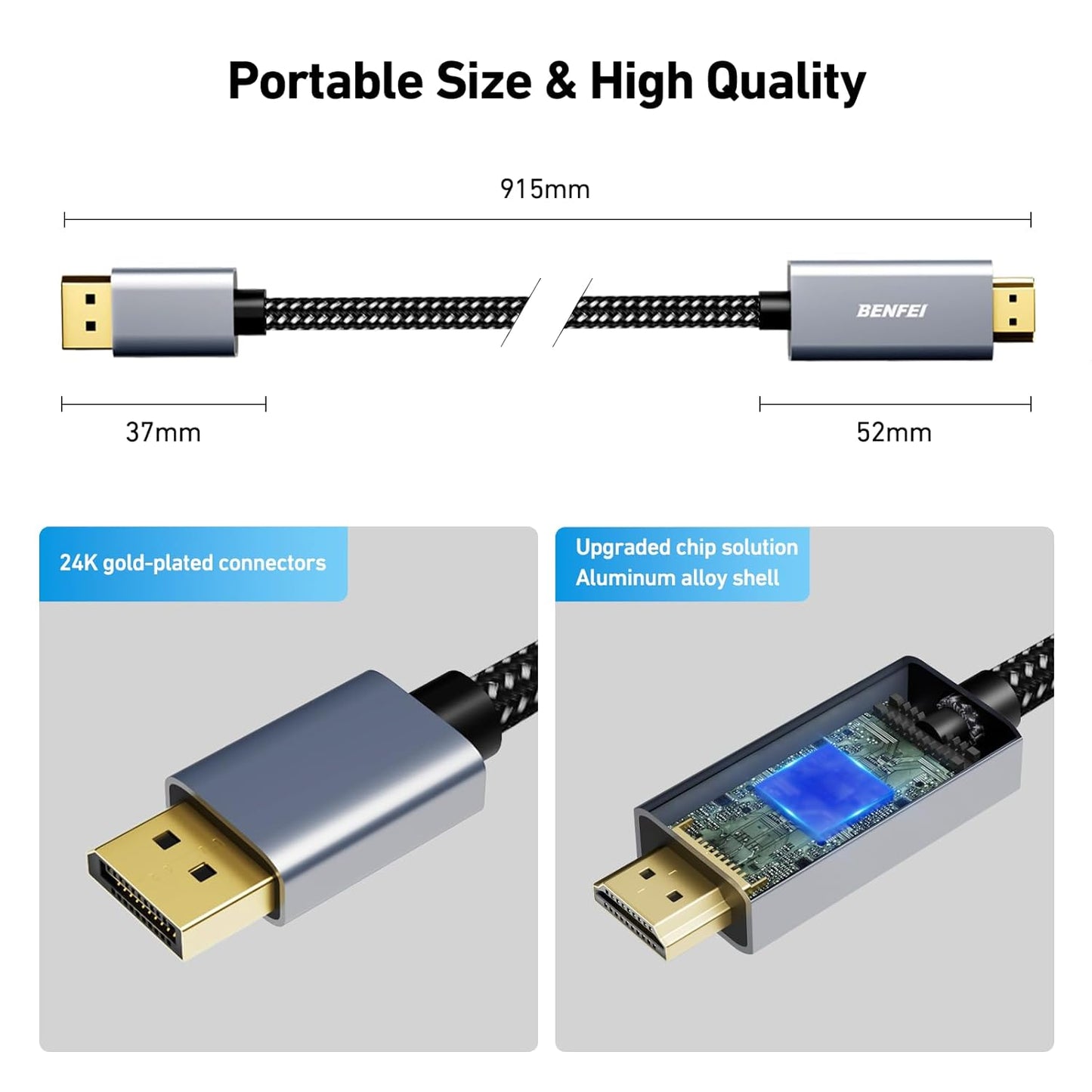 4K 3 1.2 1.4 BENFEI DisplayPort to HDMI Feet Cable[Aluminum Shell, Nylon Braided], Uni-Directional DP Computer to HDMI