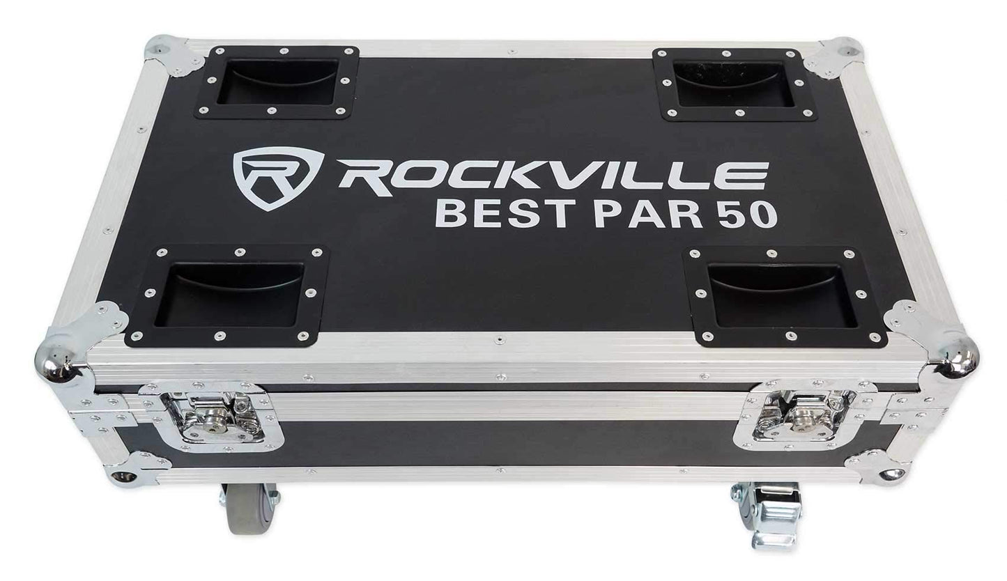 Rockville Best Pack 50 (8) Black 24W Battery Wash Lights, Wireless DMX, RGBWA+UV, Charging Case, Long-Lasting Battery, Remote Control, for DJs and Event Lighting