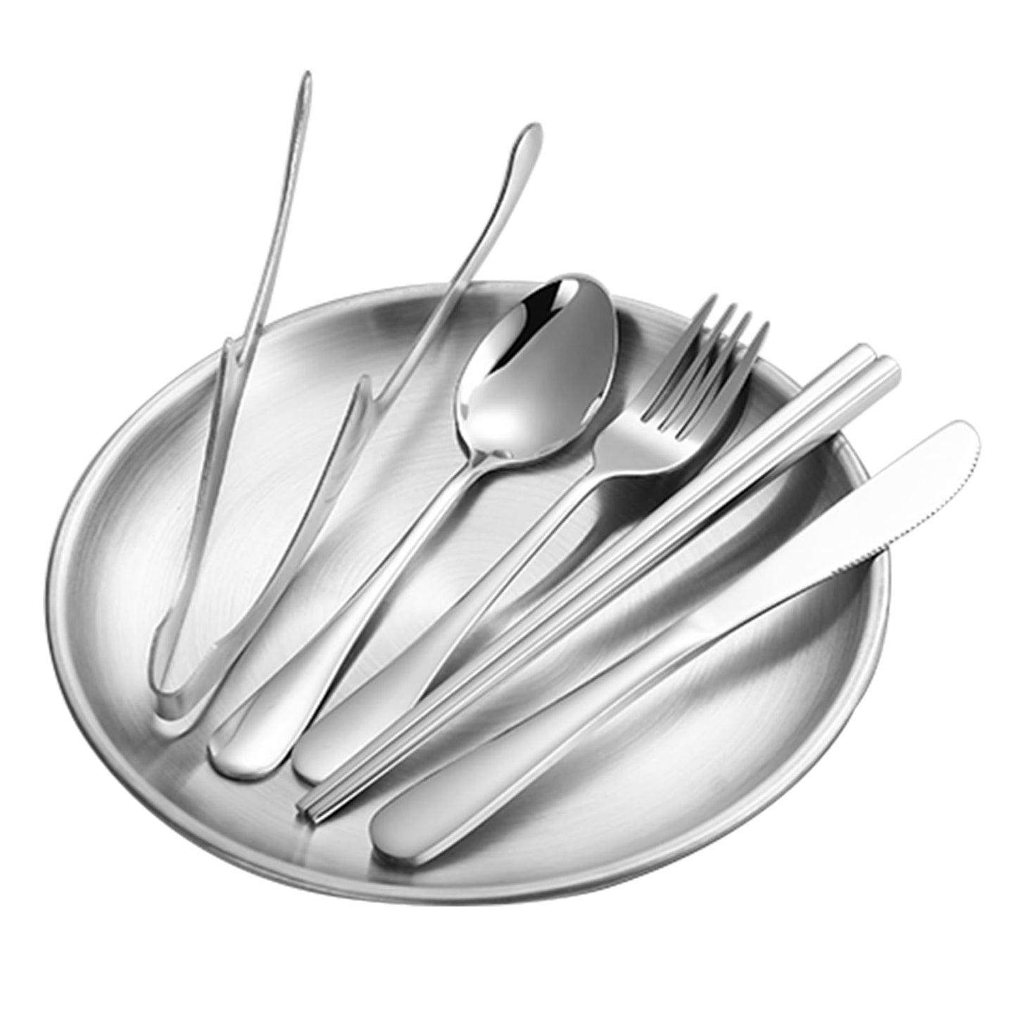 KERMANDO Stainless Steel Outdoor Camping Mess Kits - Includes Forks, Spoons, Knives, Chopsticks, Food Clip, Plates - Portable Cutlery Bag