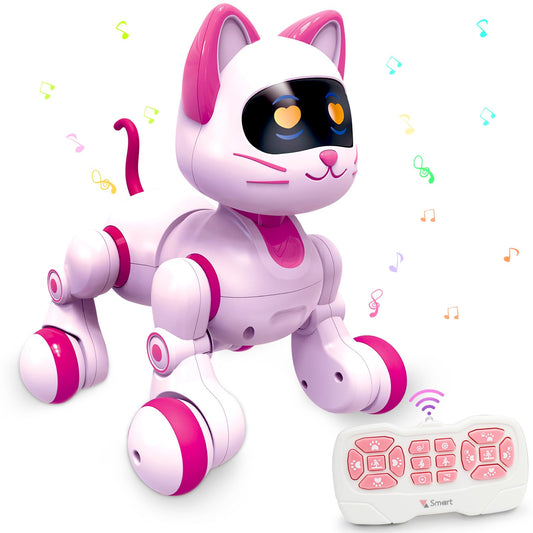 Ysityum Remote Control Robot Cat Toy - RC Robotic Cat for Kids, Interactive Programmable Smart Robot Pet with Light, Sound, Touch Sensing, LED Eyes, Dance & Music, Gift for Kids 3+