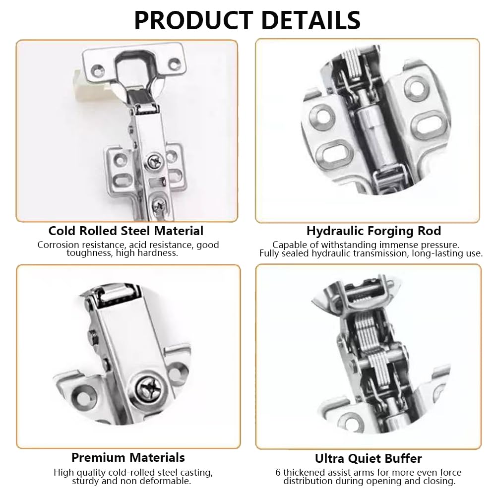 4 Pack 2 Pair Kitchen Cabinet Door Hinges, 105 Degree Soft Close Adjustable Concealed Cabinet Furniture Hinges, Full Overlay Cabinet Door Hinges with Mounting Screws