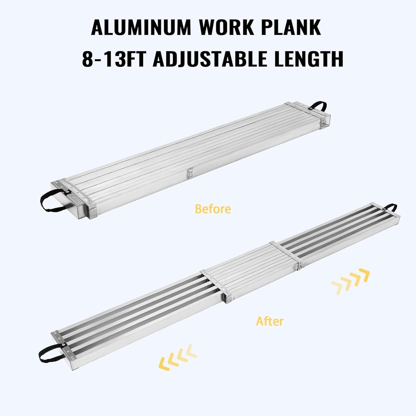 GAOMON Telescoping Work Plank, Aluminum Plank, Adjustable Work Platform 440LBS Capacity, Extension Scaffolding Plank with Skid-Proof Platform, Scaffold Ladder Accessory (8FT-13FT - Sliver)