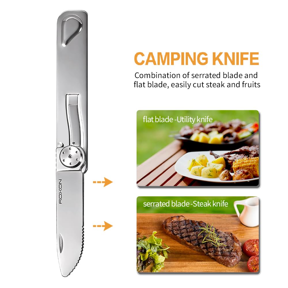 Roxon C3 Camping Utensil Folding Cutlery 2 in 1 Detachable EDC Tool with Fork & Knife for Outdoor, Camping, Hiking, Easy to Carry Tableware
