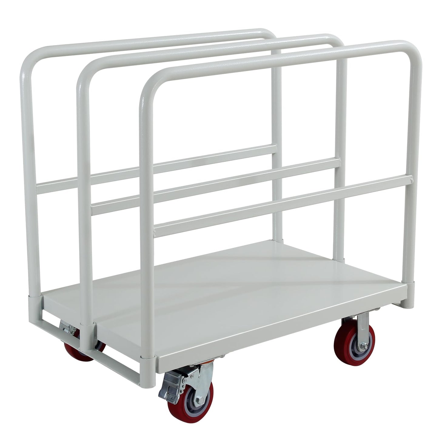 Drywall Cart Steel Panel Truck, Heavy Duty Flatbed Carts with Wheels, Platform Flat Bed Cart with 2500 Lbs Capacity, 4 Swivel Casters, 3 Side Handrails