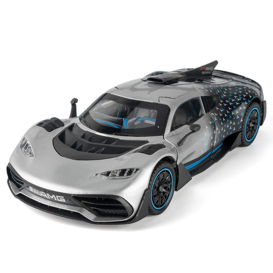 iLooboo Toy Car Model 1/24 Silver AMG ONE Alloy Collectible Vehicle Pull Back Die-Cast with Lights and Sound