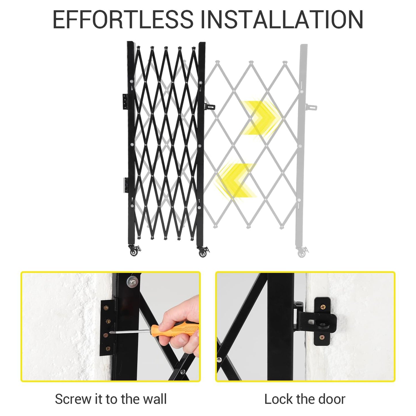 Heavy Duty Expandable Scissor Gate with Easy Lock for Garage & Garden Security