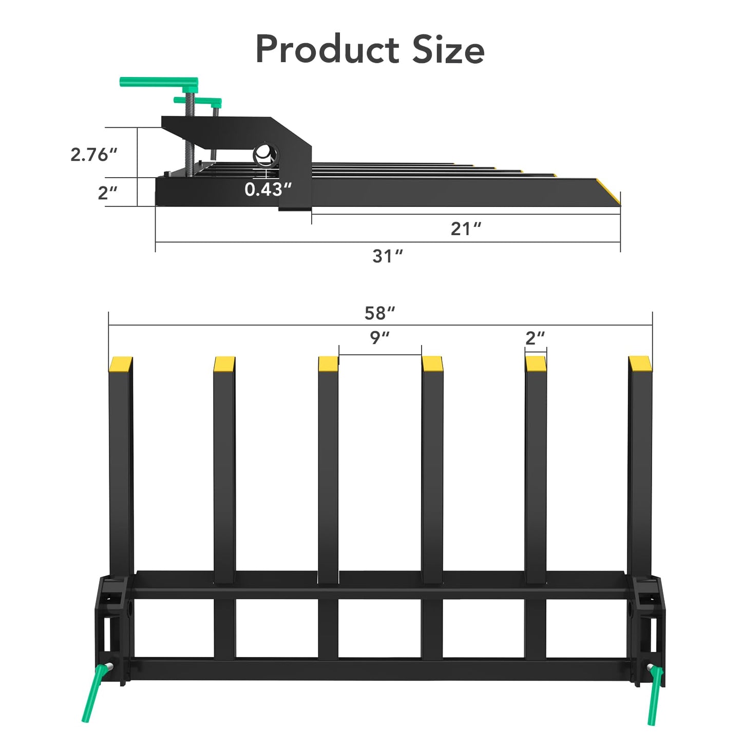 Clamp on Debris Forks to 60" Bucket, 4000 lbs Capacity Heavy Duty Clamp on Pallet Forks Bucket Forks Attachments Fit for Loader Bucket Skidsteer Tractor