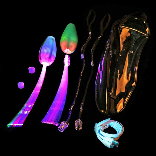speevers LED Poi Optic Fiber Poi for Professionals - Exciting Light Show and Fast USB Charge - Strobe & Fade Light Programs - LED Prop for Spinners 1 Year Warranty