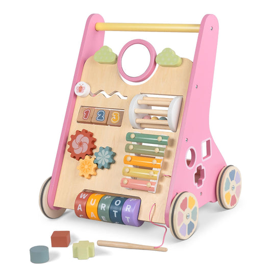 Baby Walker with Wheels, Wooden Push Walker Toys for Babies 10-12 Months, Baby Girl Walking Activity Toys for 1 Year Old