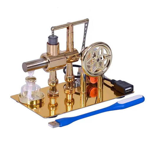PUOSUO Hot Air Stirling Motor Power Generator Alpha Engine Model with LED Lights Kit Teaching Stirling Engine Kit for Adults Desktop Educational (D)