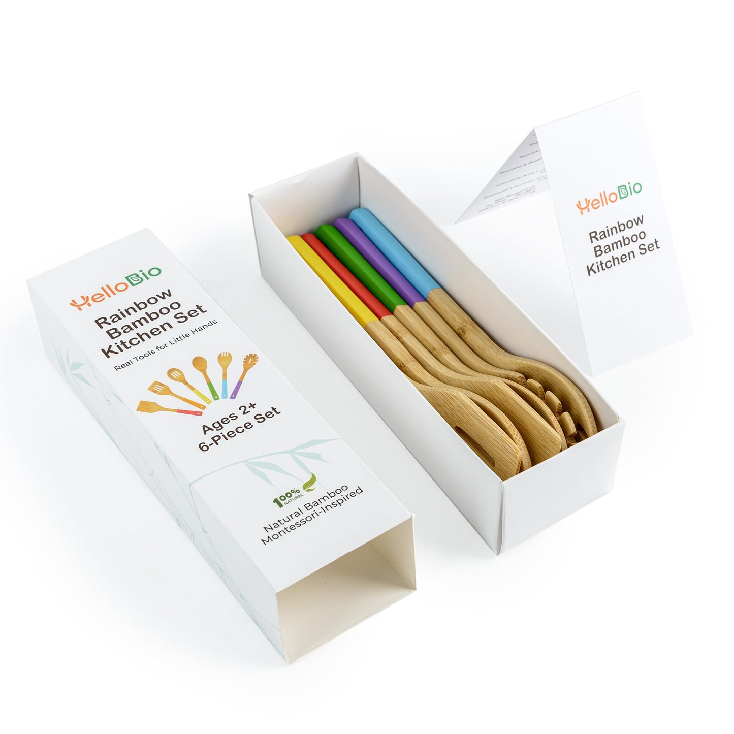 Rainbow Bamboo Kitchen Utensil Set for Kids – Montessori-Inspired 6-Piece Real Cooking Tools | Ages 2+ | Natural Bamboo | Color-Coded | Thoughtful Gift for Toddlers & Preschoolers