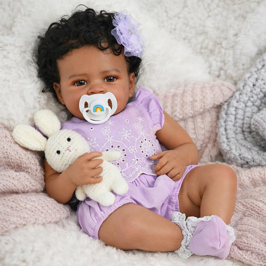 SCOM Lifelike Reborn Baby Dolls-20 Inch Realistic Newborn Baby Girl with Full Soft Vinyl Body, African American Doll Silicone Girl with Complete Accessories, Best Gift for Kids Age 3+ Pretend Play