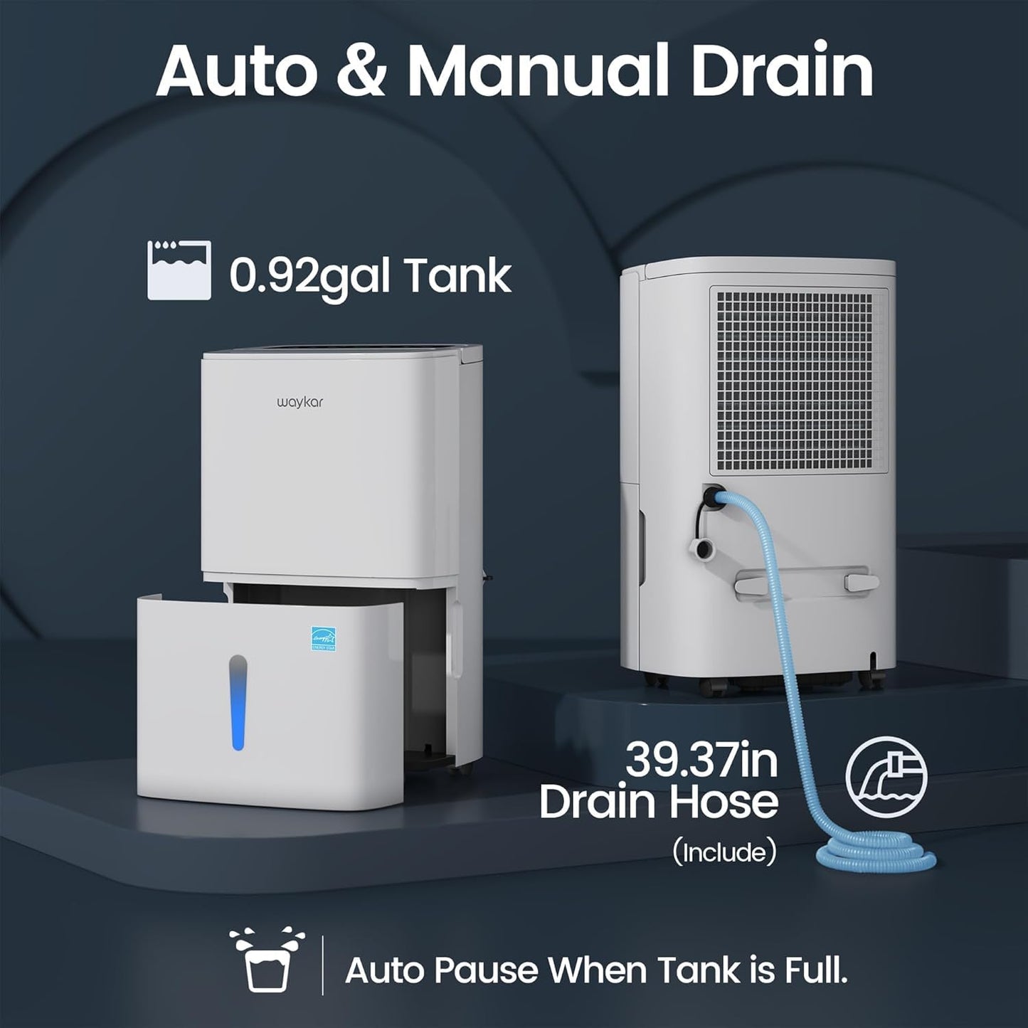 Waykar 5,500 Sq. Ft. 80 Pints 2025 Energy Star Dehumidifier for Home and Basement with Auto or Manual Drainage, Ideal for Large Rooms, Portable, Auto Defrost and Self-Drying