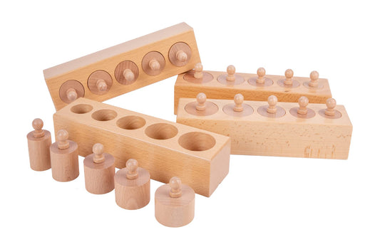Montessori Toys for Babies 6-12 Months Wooden Knob Log Cylinder Blocks Development Sensory Toys for Toddlers Montessori Baby Games Educational Toys(4 Piece Set)