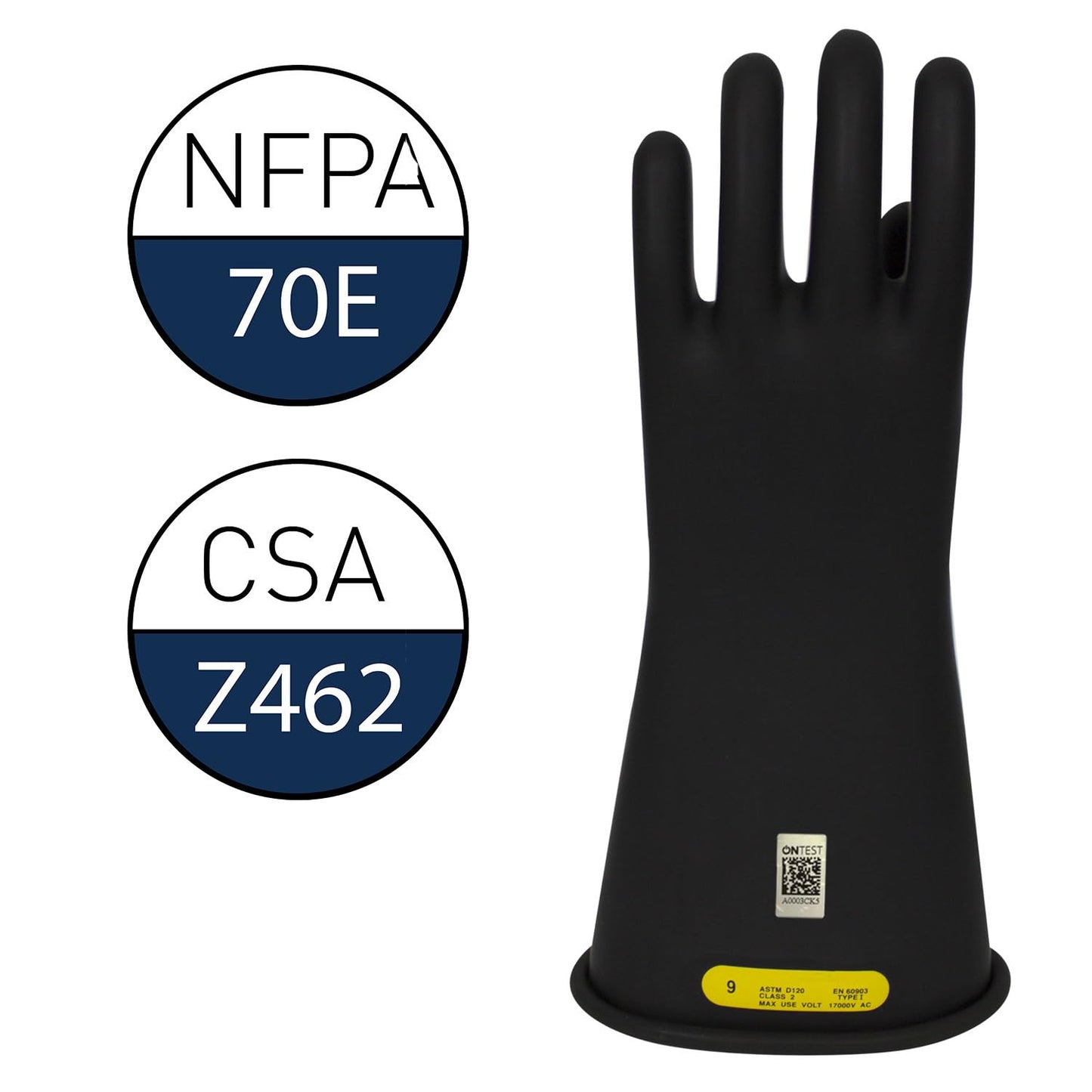 Enespro Class 2 Black Rubber Voltage Insulating Gloves, Max. Use Voltage 17000V AC/25500V DC, GC2B12