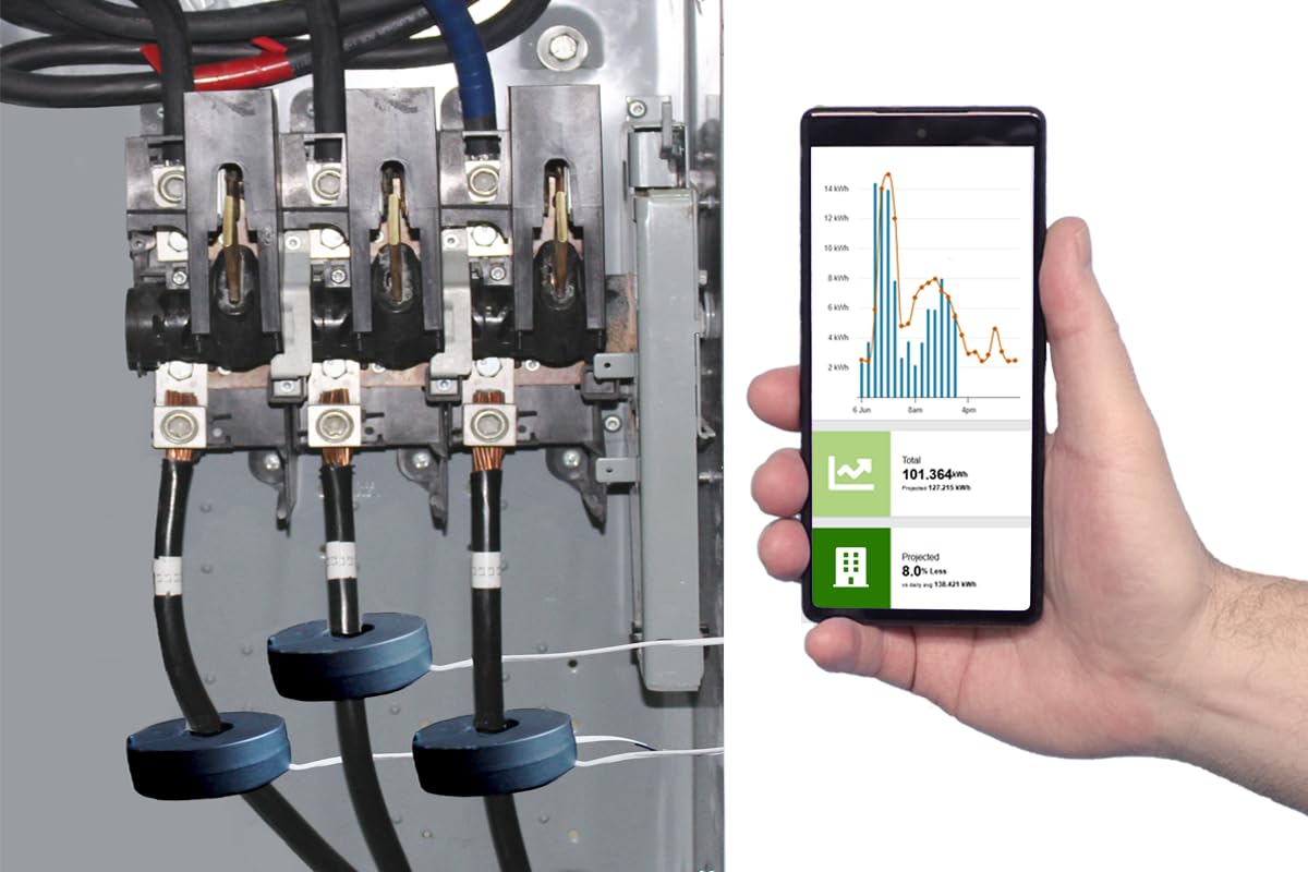 Eyedro 3-Phase Commercial & Industrial Energy Meter - Real-Time kWh/W/A/V/PF/$ Data - Solar & Net Metering - WiFi (2.4 GHz) & Ethernet - Up to 600V - 3×200A Sensor - Made in North America