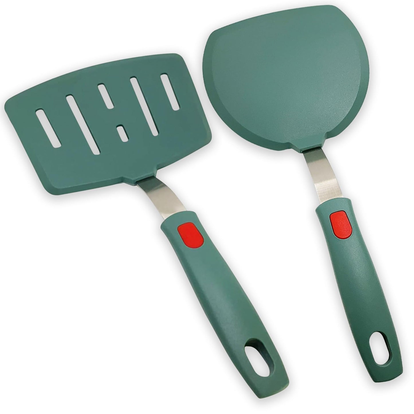 Silicone Spatula Turner Set of 2, Heat Resistant Pancake Spatulas for Nonstick Cookware Pan, Wide Slotted Cooking Spatula for Omelette Egg Fish, Thin Flexible for Kitchen Use, Dishwasher Safe