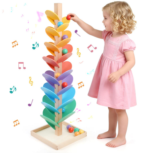 Wooden Marble Run Music Tree for Kids Ages 3+ - Upgraded Easy Assembly with Built-in Nuts, Montessori Toys for Toddlers, Color Sorting Marble Ball Run & Musical Game for Boys Girls 4-8