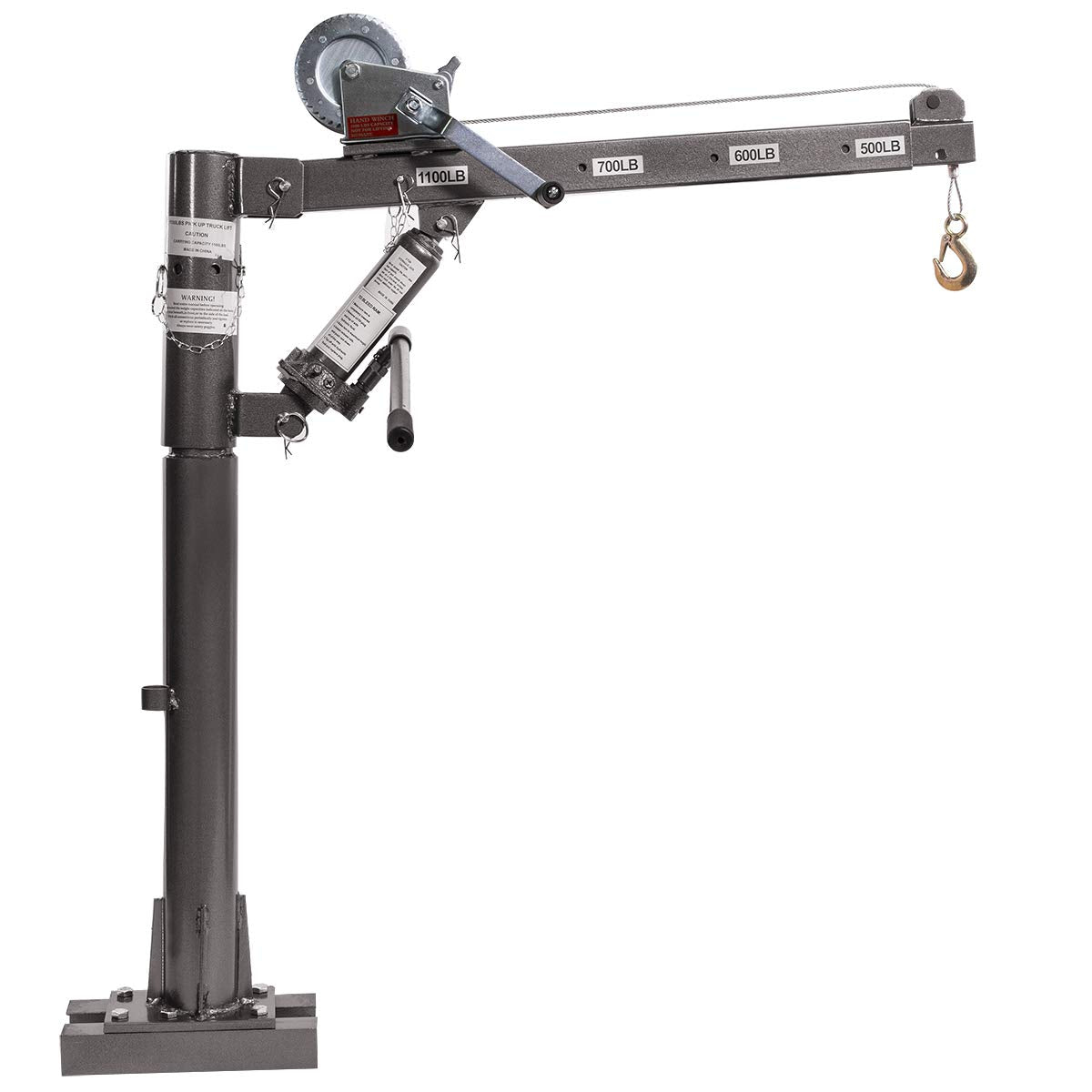 Stark USA 1/2 Ton Hydraulic Cable Winch Tow Pickup Truck Telescopic Crane Lift Hoist Load Crane Extension Swivel Base Mount (1100 LBS) Capacity