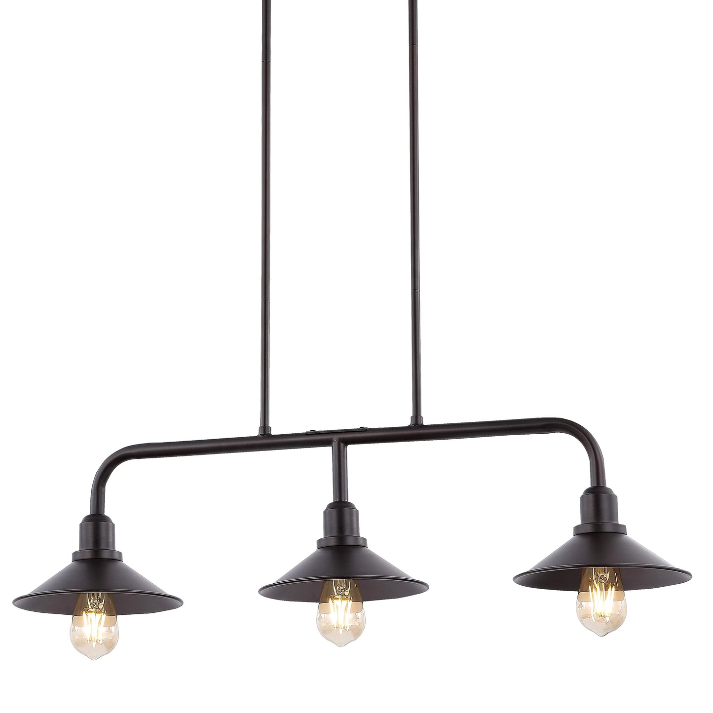 JONATHAN Y 34.25" Oil Rubbed Bronze 3-Light Pendant for Kitchen Island, Modern Farmhouse Industrial Metal Ceiling Light with LED Bulbs, Iron Shade (JYL1113A)