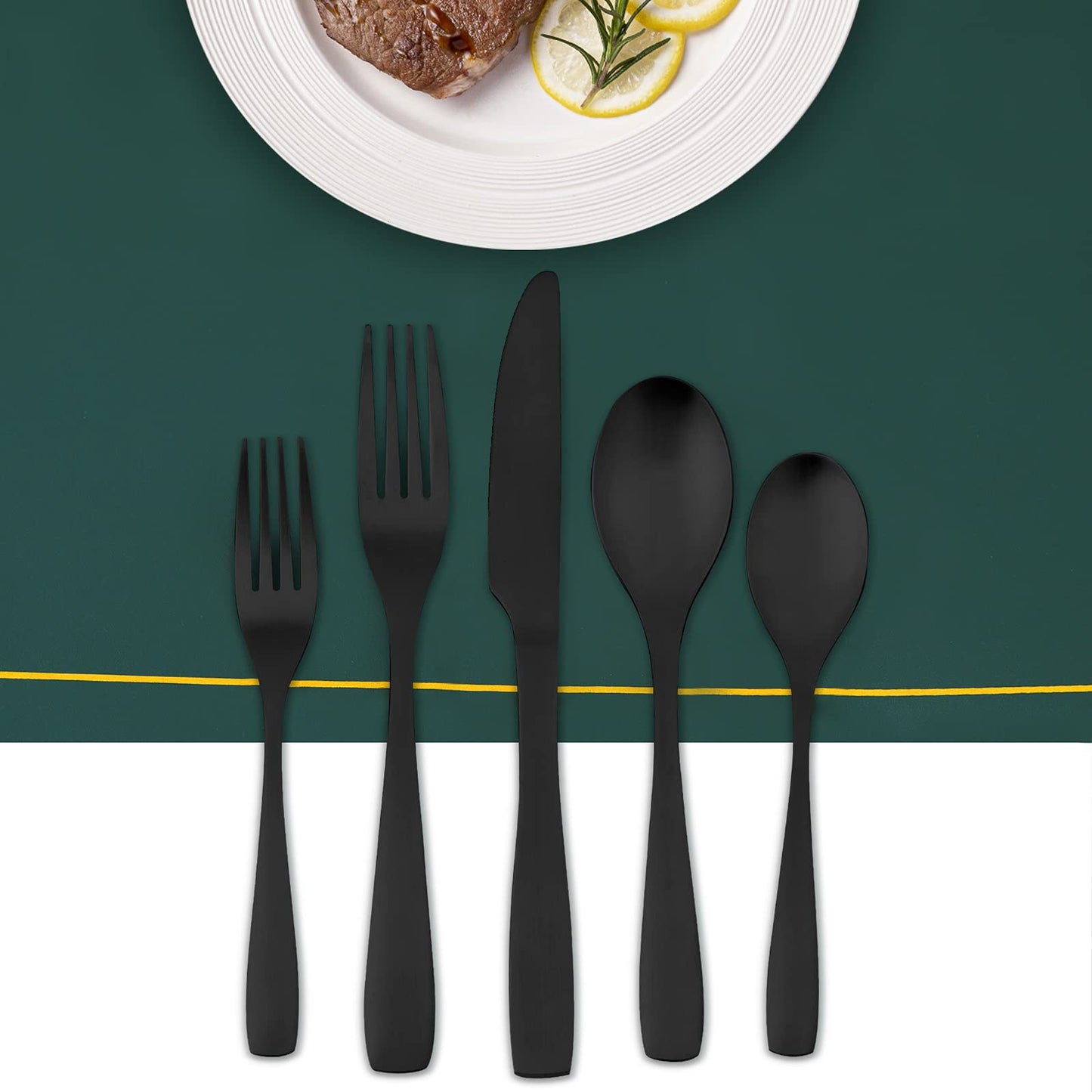 40 Piece Silverware Set, Bettlife Matte Black Silverware Set for 8, Stainless Steel Flatware, Utensil Sets Cutlery Set for New Apartment, Minimalist, Dishwasher Safe