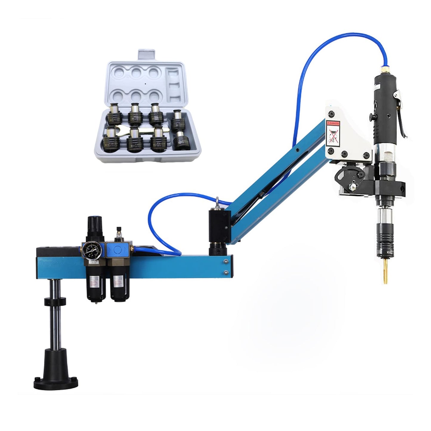 Pneumatic Tapping Machine, DEJUN 360° Multi-directions Pneumatic Air Tapper Drilling Machine Flexible Tapping Arm with 8pcs M3-M12 Collets