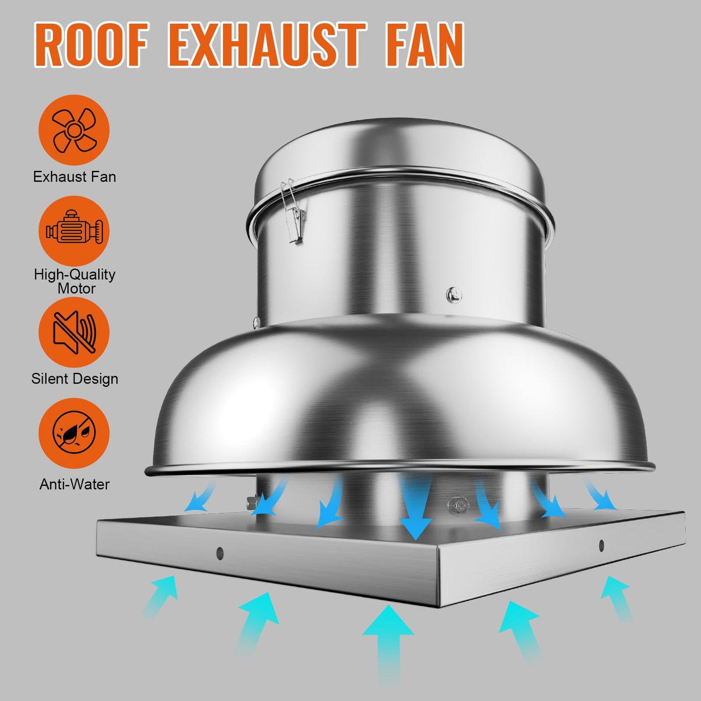 SierraSquad 1400 CFM Upblast Roof Exhaust Fan, Direct Drive Commercial Ventilation Fan with 24.05" Base for Restaurant, Warehouse, and Industrial Us