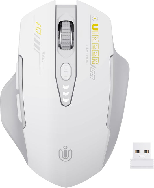 Uineer 2.4GHz Mouse,4 Wireless Mouse,[Upgraded] Rechargeable (Battery Level Visible) Ergonomic Computer Levels DPI