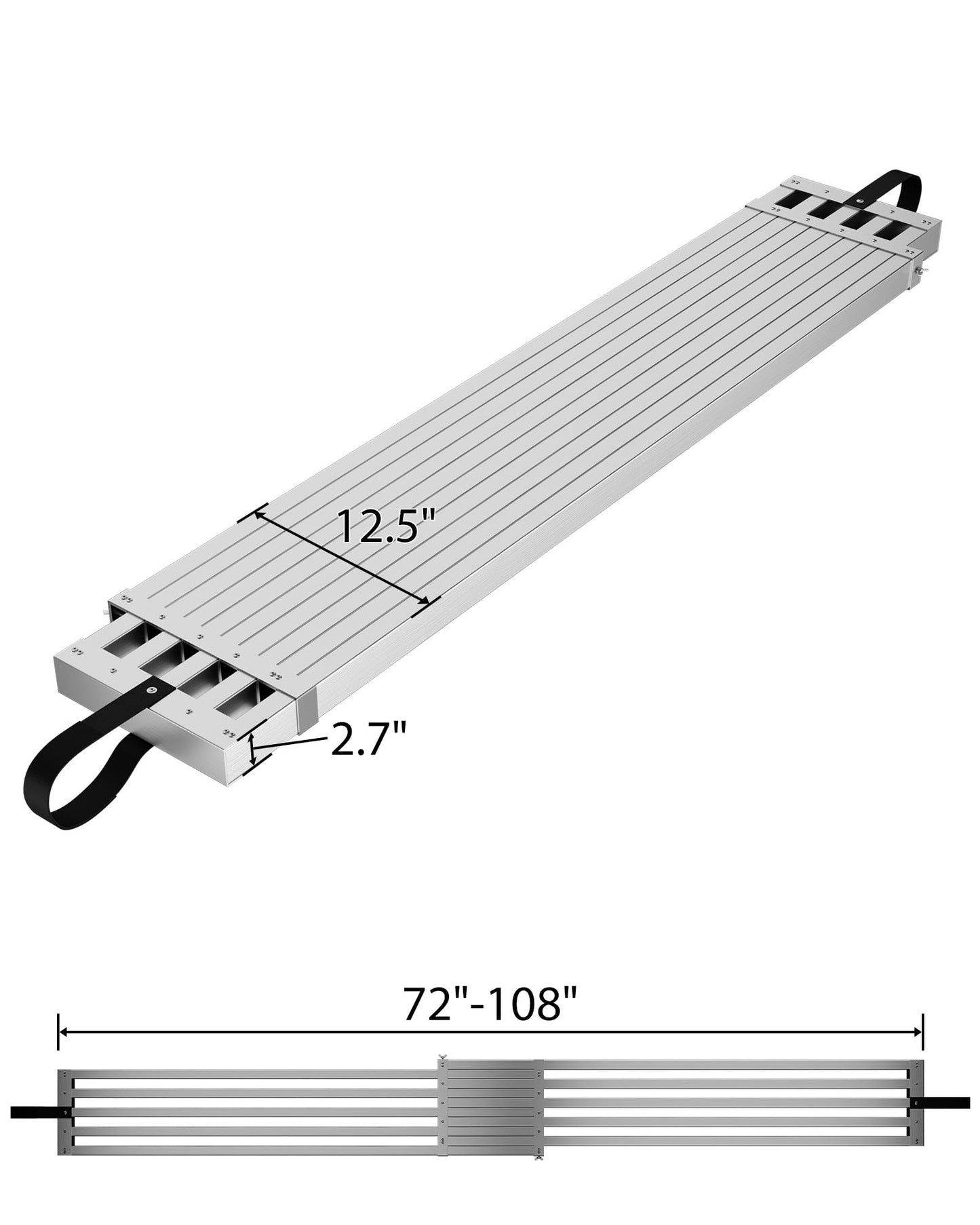 LALFPET Heavy-Duty Telescoping Aluminum Work Plank for Ladders – 6-9ft Adjustable, Anti-Slip Scaffolding Board, 440lbs Capacity, 12.5" Wide, Silver, Telescopic Size 6-9ft
