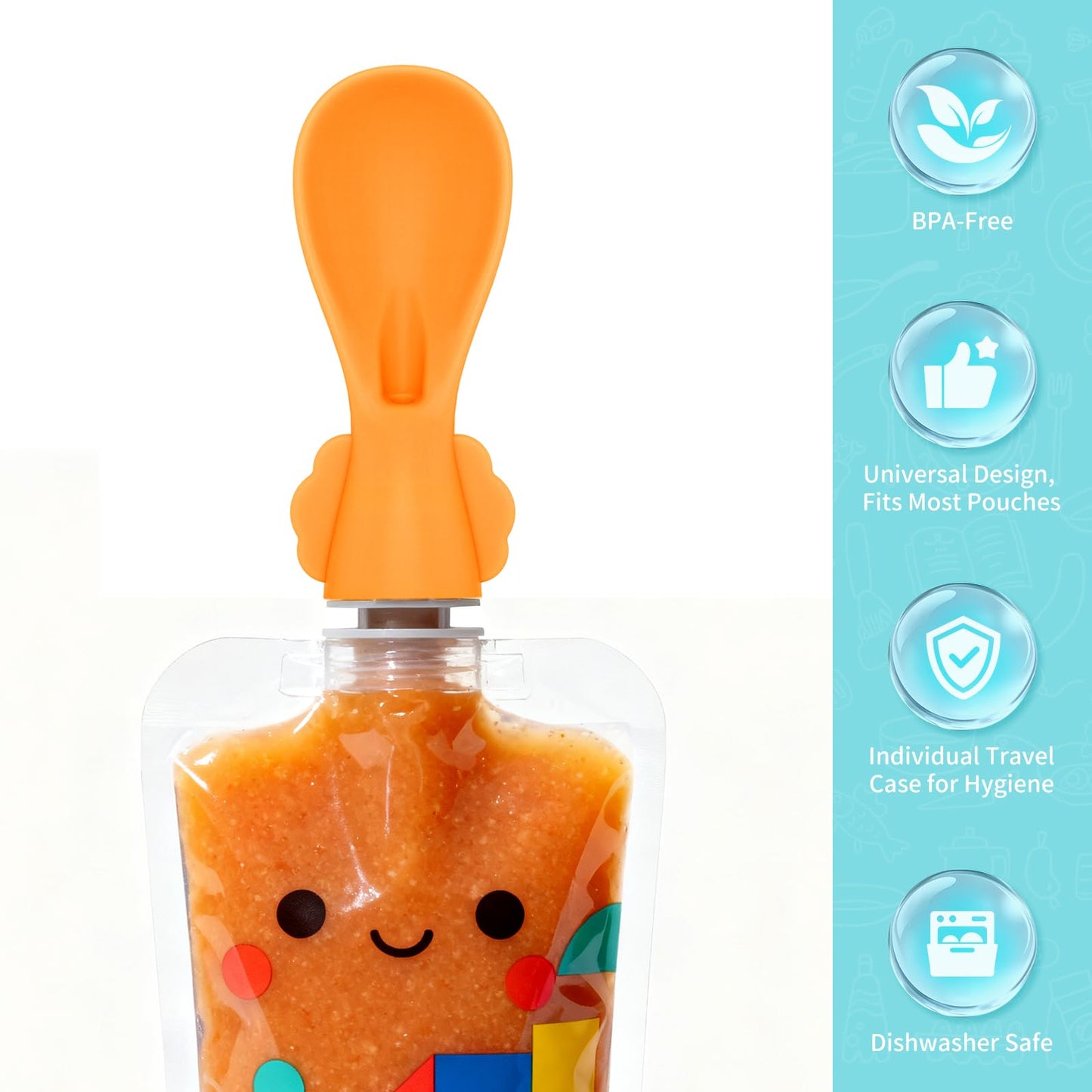 Universal Baby Food Pouch Spoon Attachment - 10 Pack, Silicone Baby Spoons for Pouches, Travel-Friendly Baby Food Squeeze Pouch Spoon