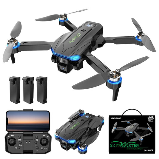 SKYMONSTER RC Drone,Drones 1080P HD Camera,3PC Batteries, FPV Foldable Drone With Brushless Motor,FPV Foldable RC Quadcopter, Real-Time Battery Display, Toys With Gift Box